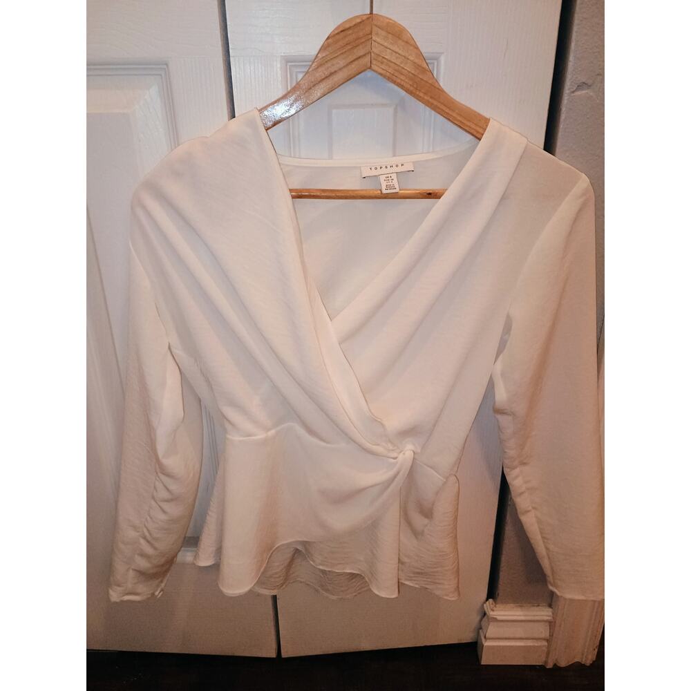 Topshop white long sleeve wrap shirt blouse women's size 4